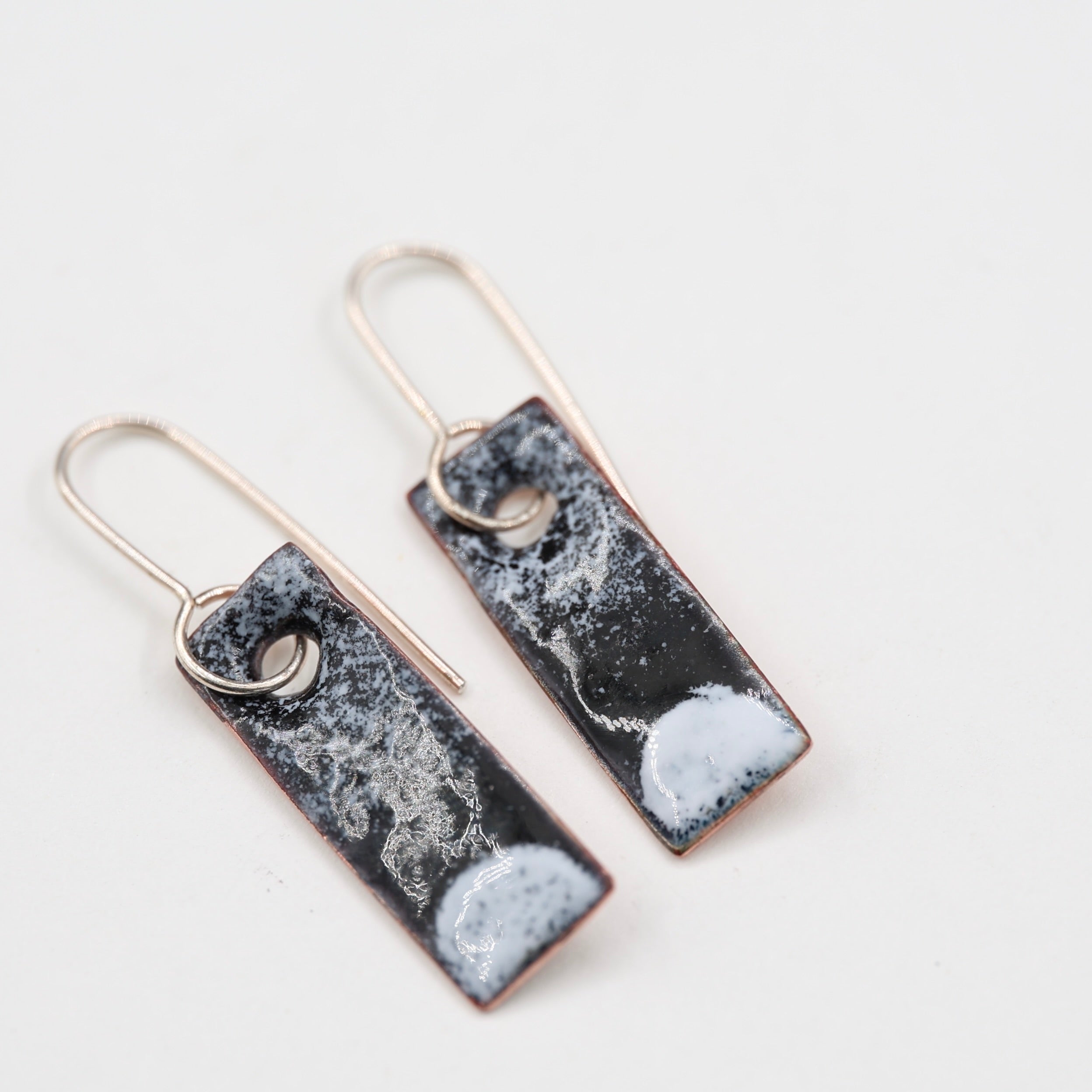 Black & white Enamel Earrings / Medium Rectangle