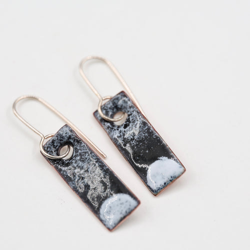 Black & white Enamel Earrings / Medium Rectangle