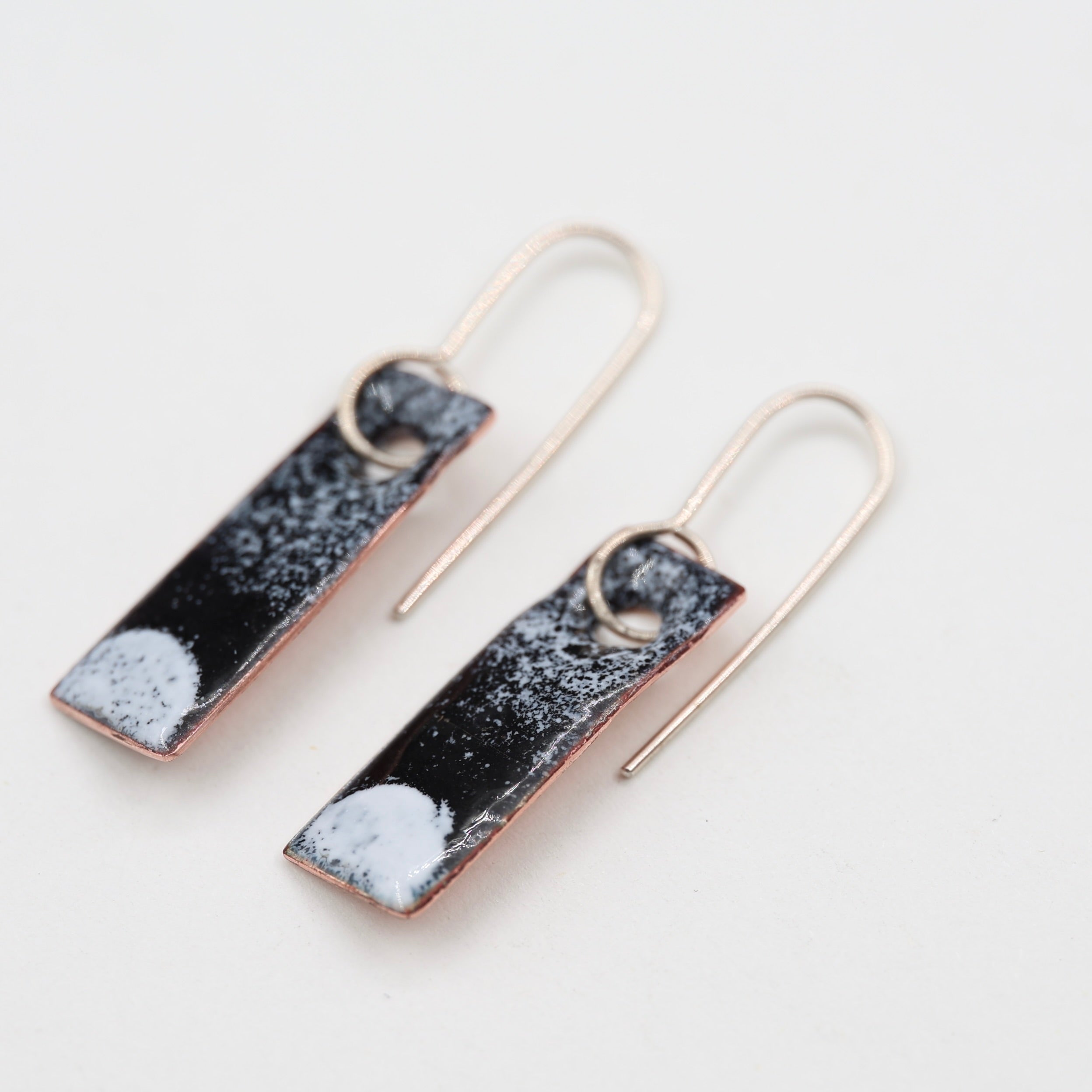 Black & white Enamel Earrings / Medium Rectangle
