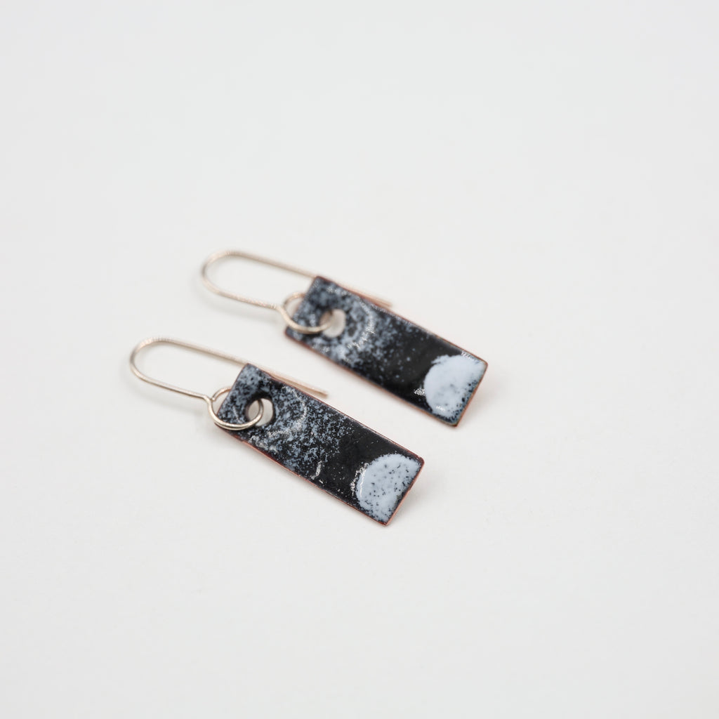 Black & white Enamel Earrings / Medium Rectangle