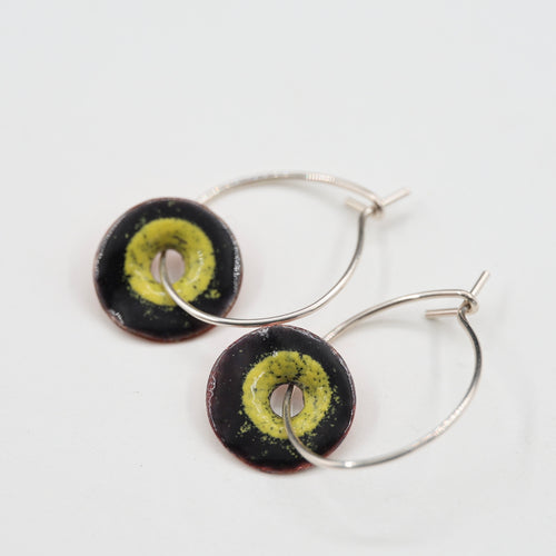 Black & Yellow Enamel Earrings / Large Hoops