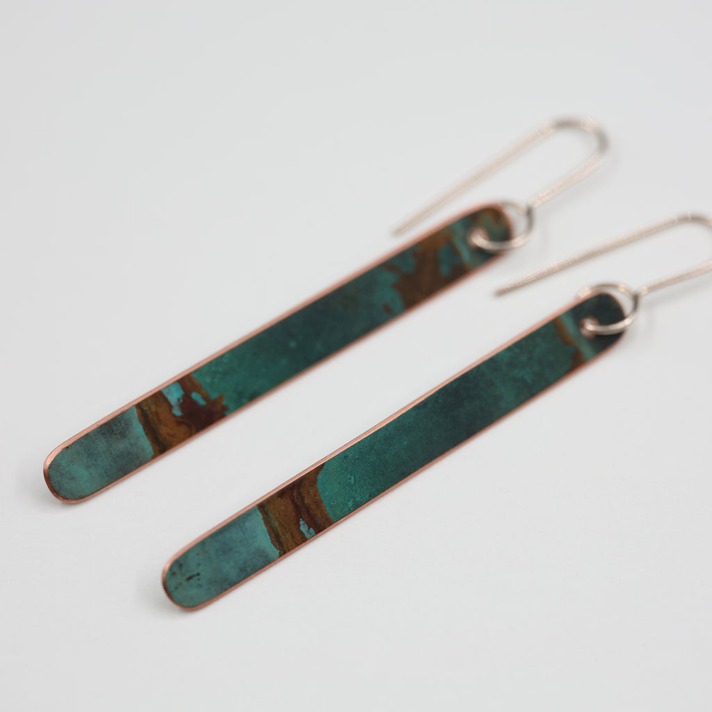 Copper Patina Earrings - Long