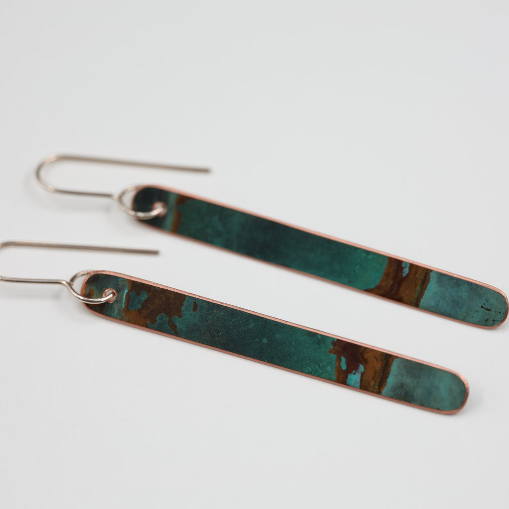 Copper Patina Earrings - Long