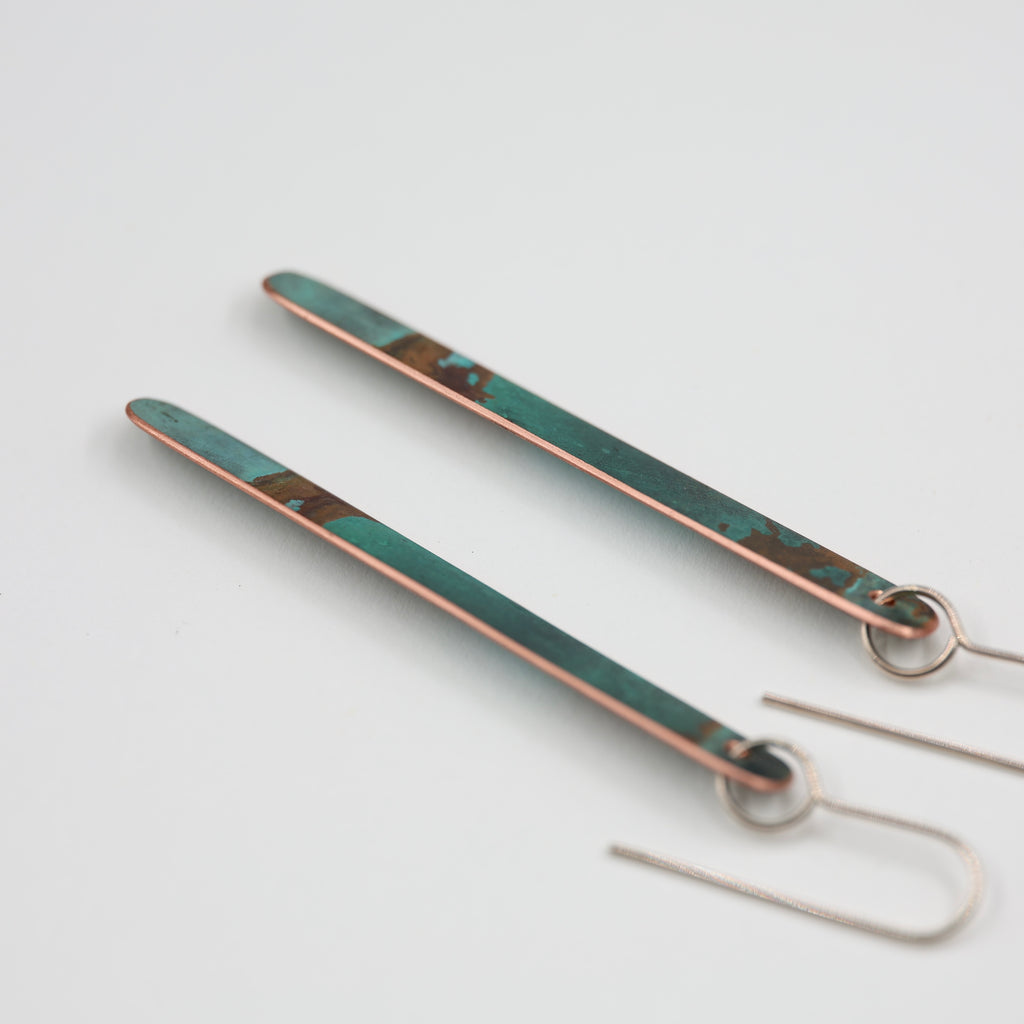 Copper Patina Earrings - Long