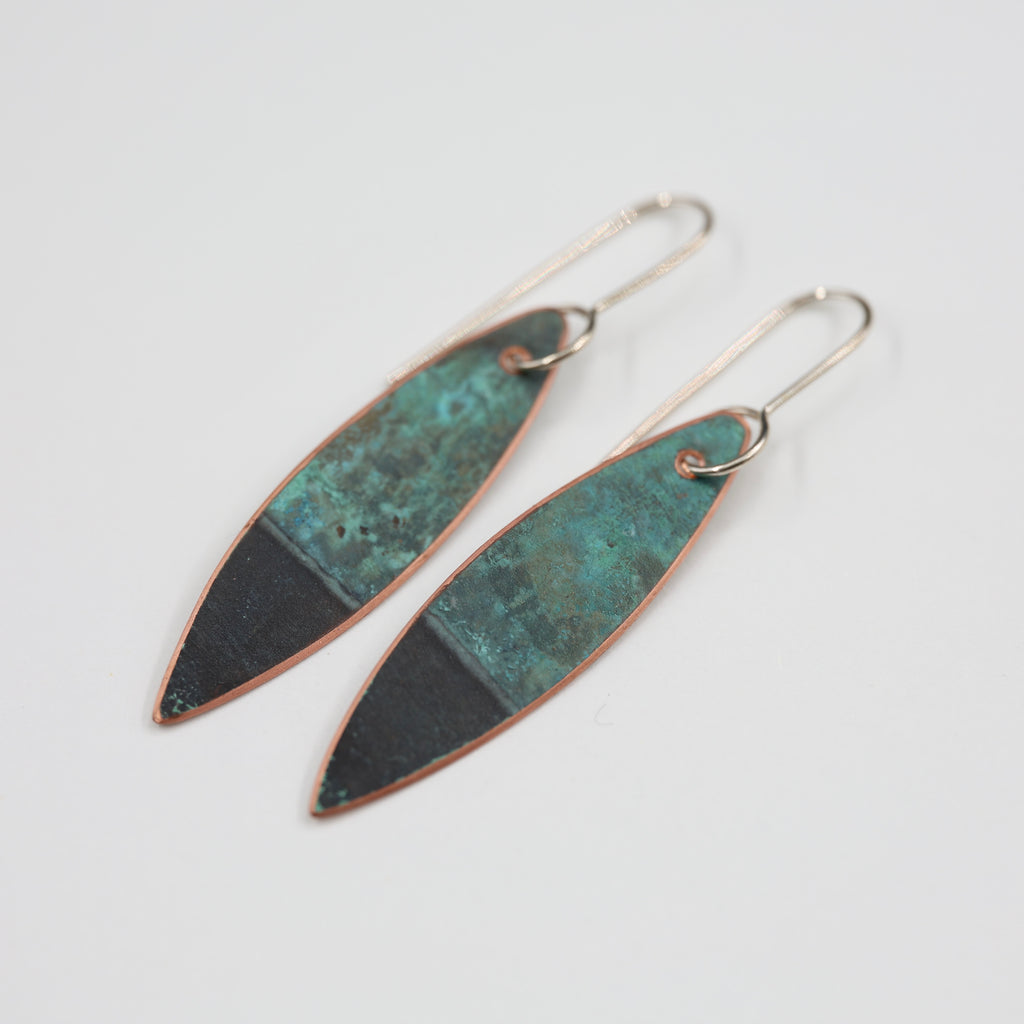 Copper Patina Earrings - Leaf