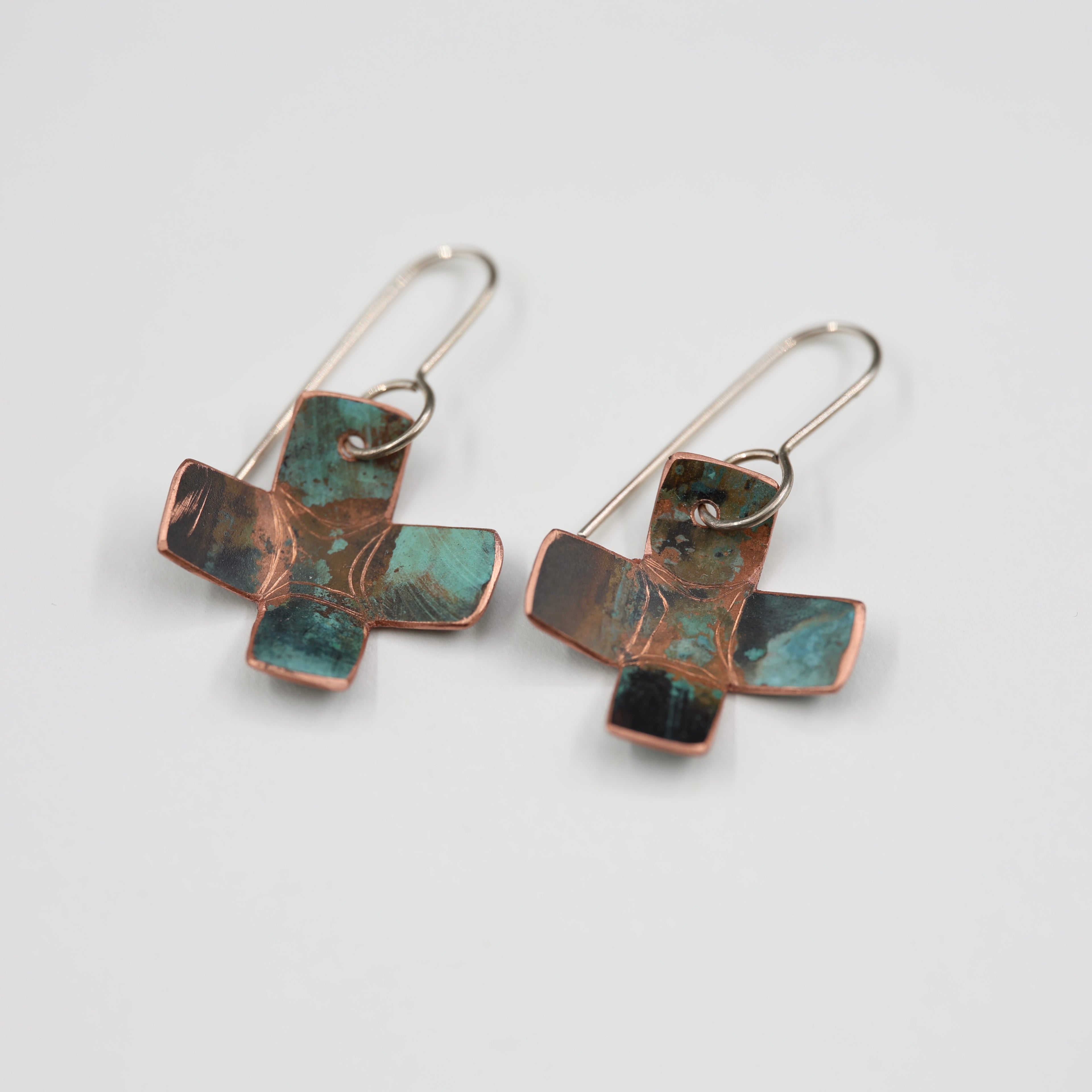 Copper Patina Earrings - Cross