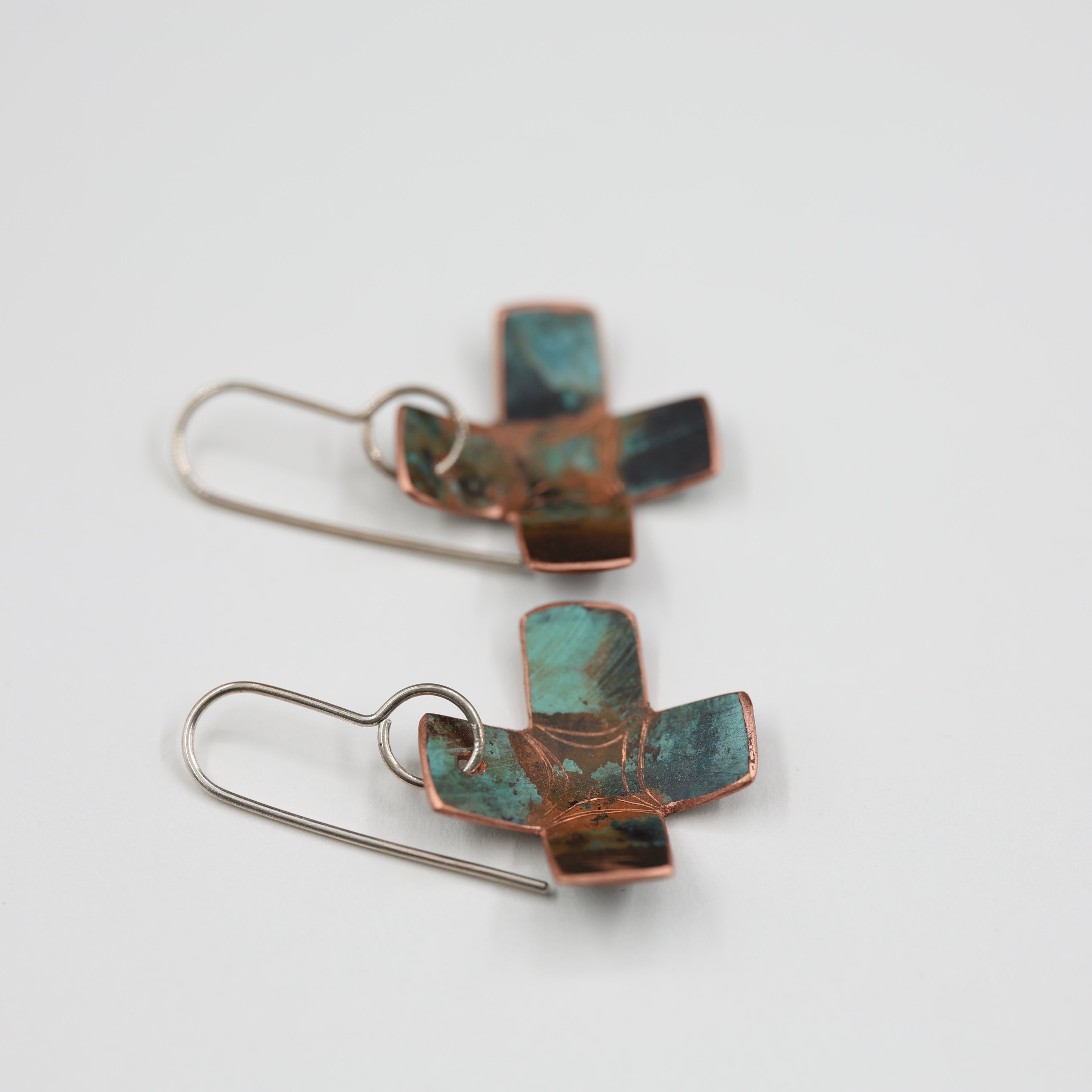 Copper Patina Earrings - Cross