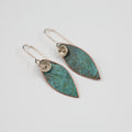 Copper Patina and Silver Disc Earrings - Small Leaf