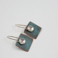 Copper Patina and Silver Disc Earrings - Square