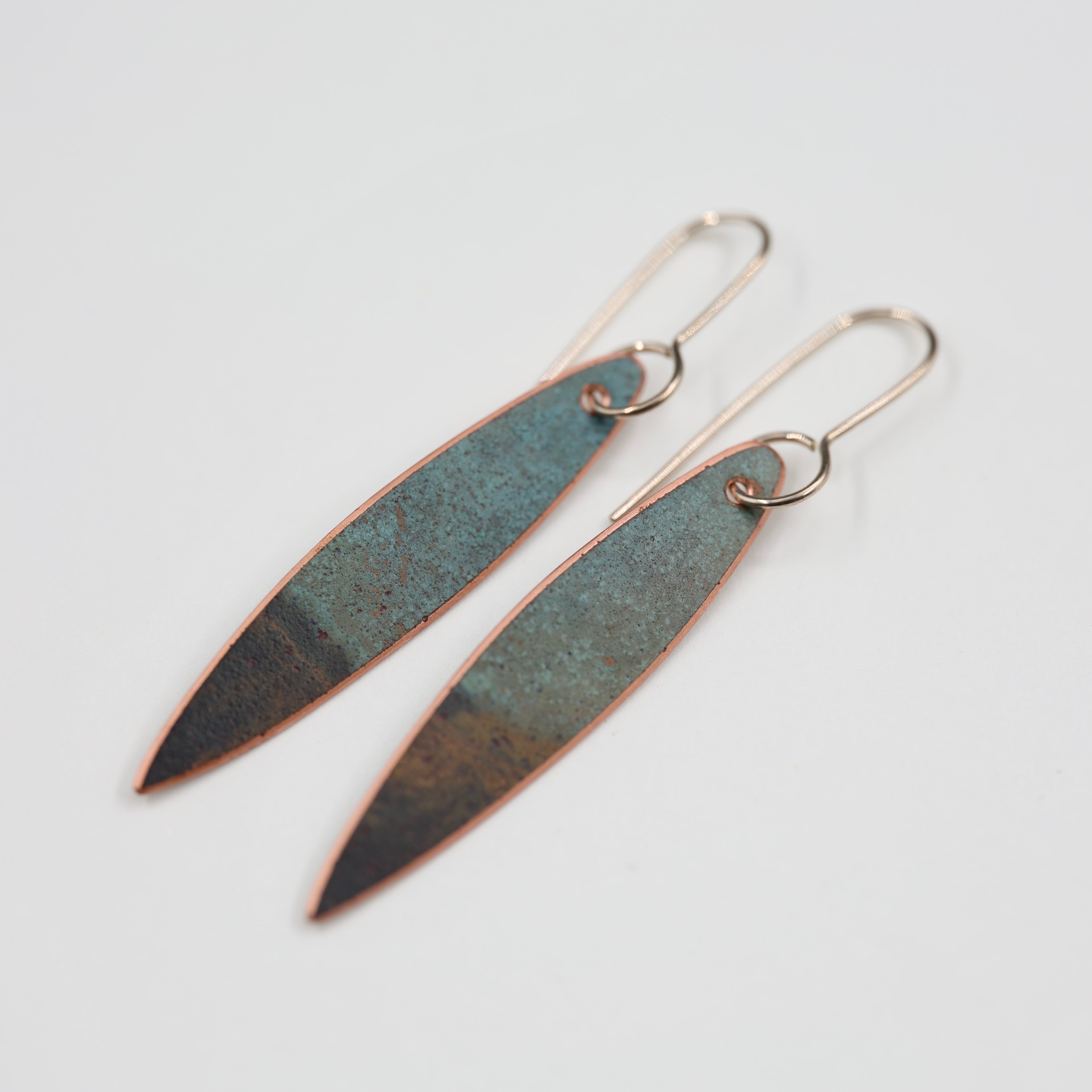 Copper Patina Earrings - Narrow Leaf 3