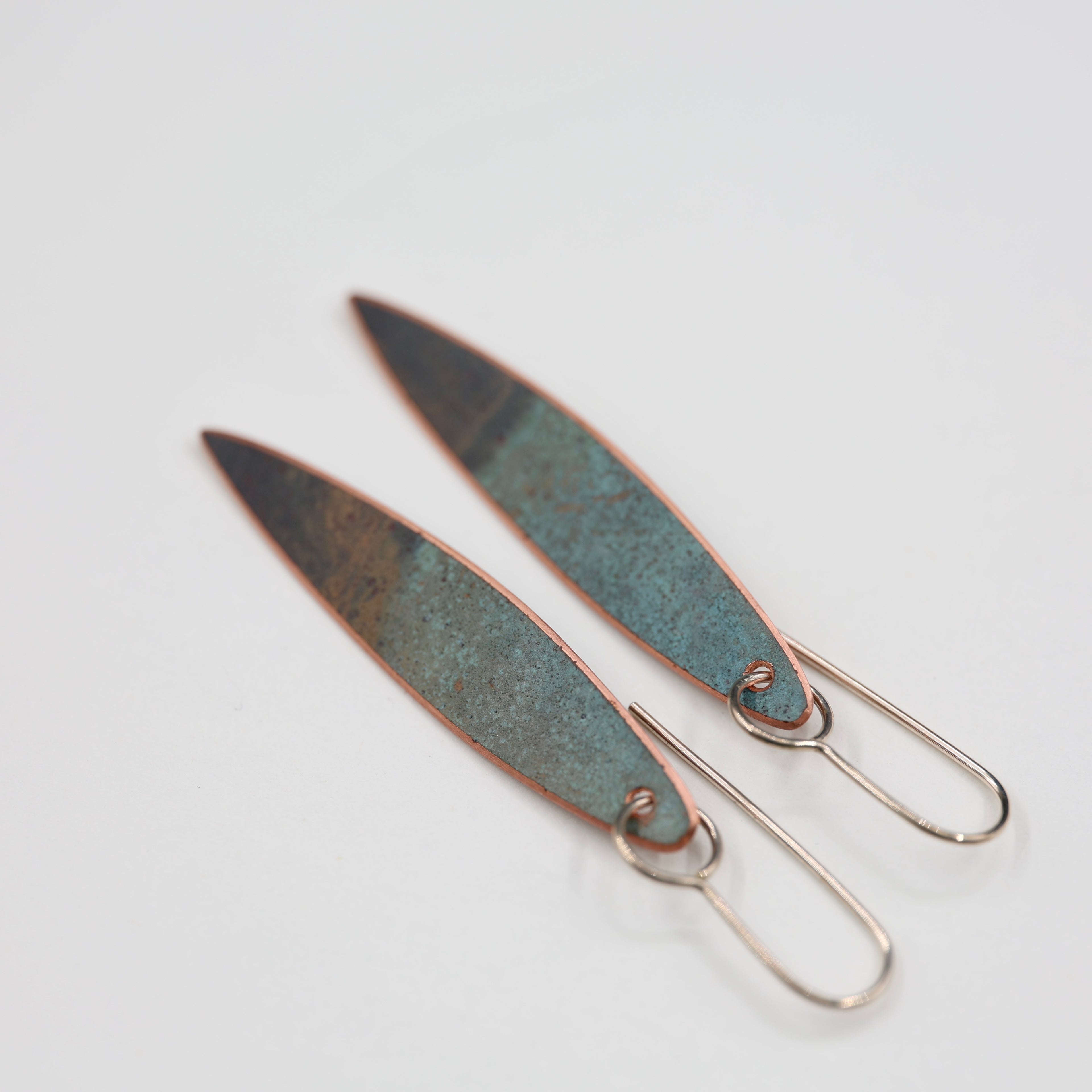 Copper Patina Earrings - Narrow Leaf 3