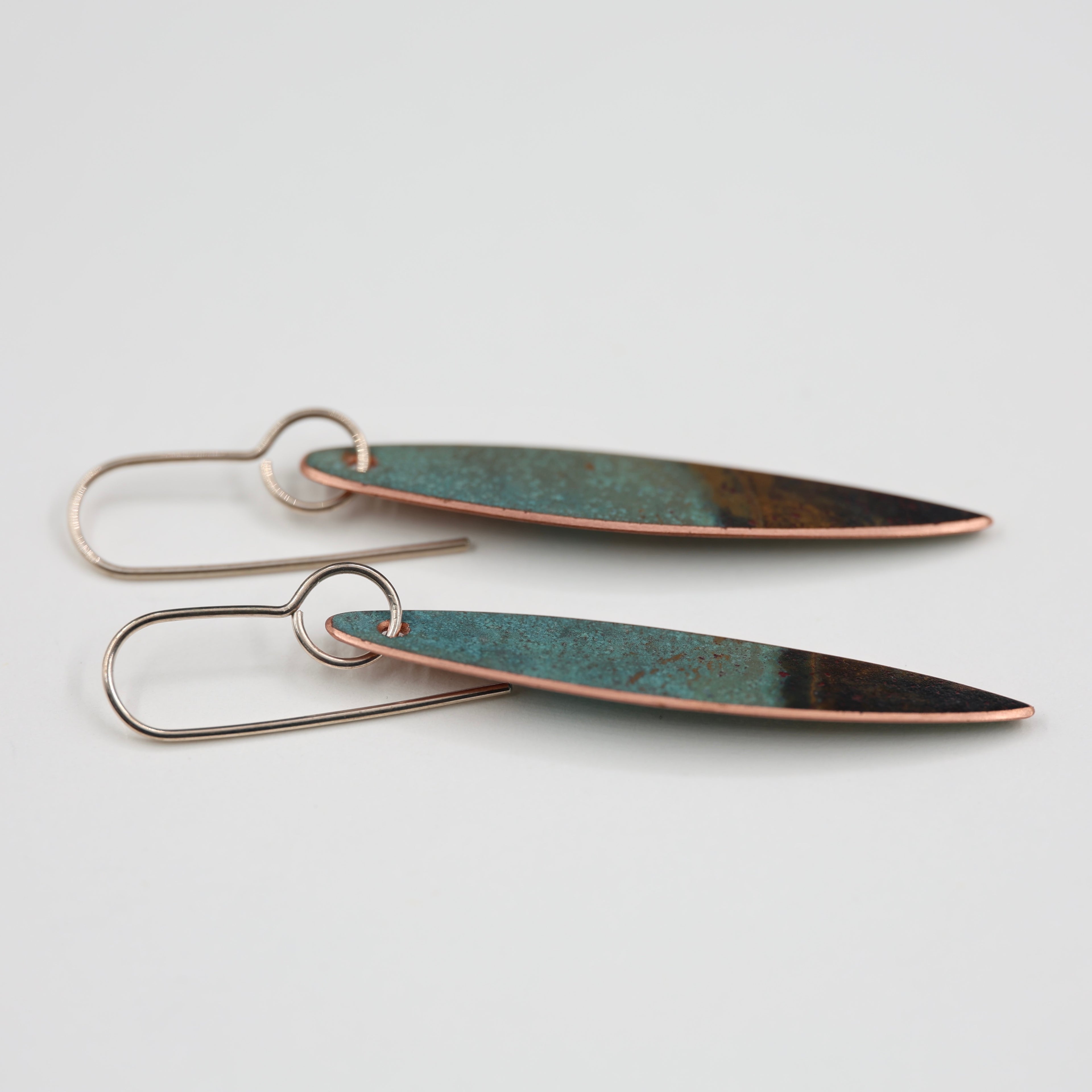 Copper Patina Earrings - Narrow Leaf 3