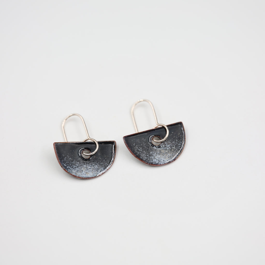 Black & white Enamel Earrings / Half Circle