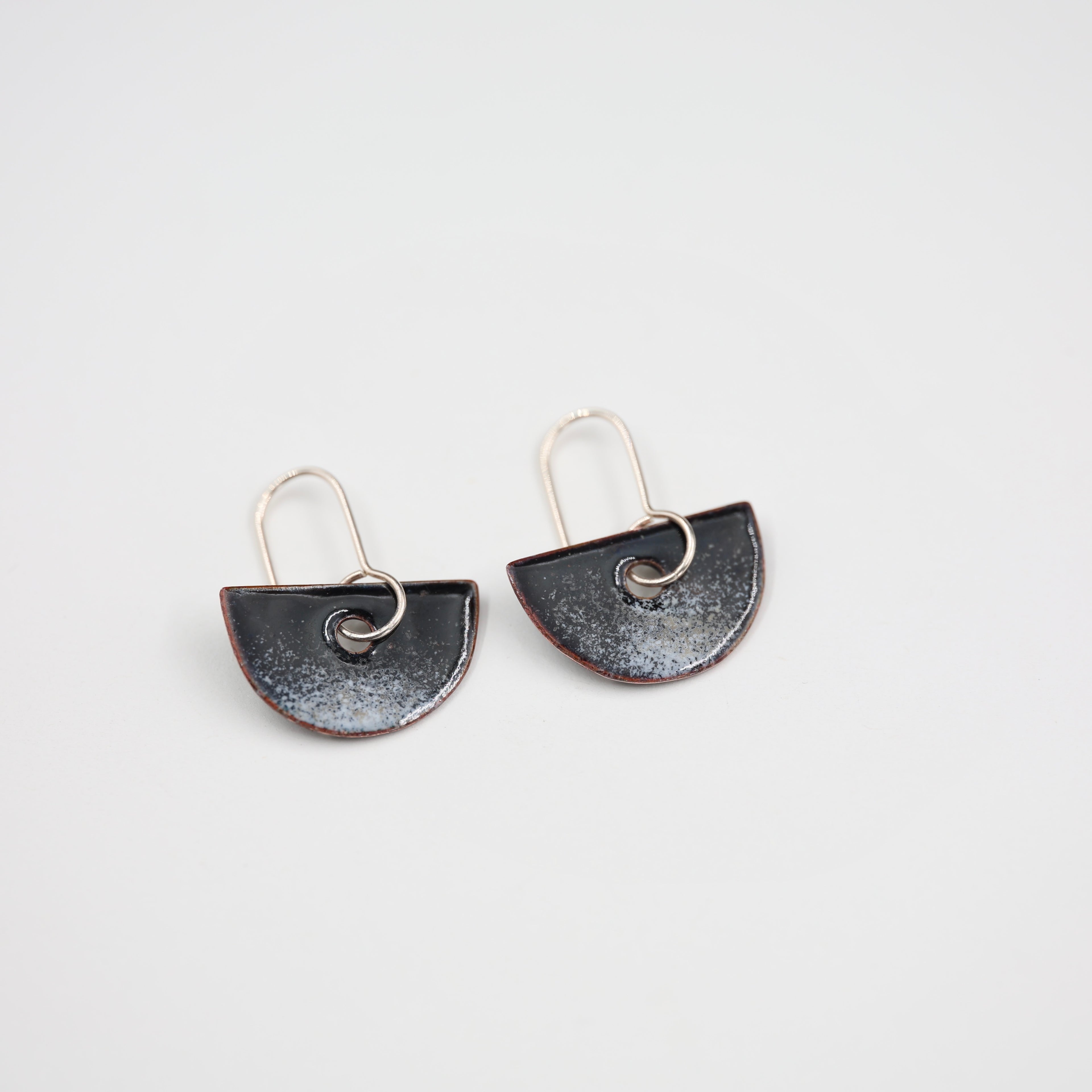 Black & white Enamel Earrings / Half Circle