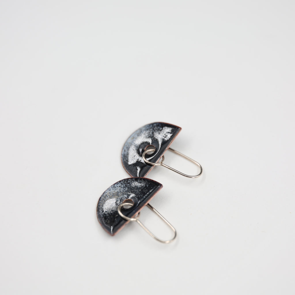 Black & white Enamel Earrings / Half Circle