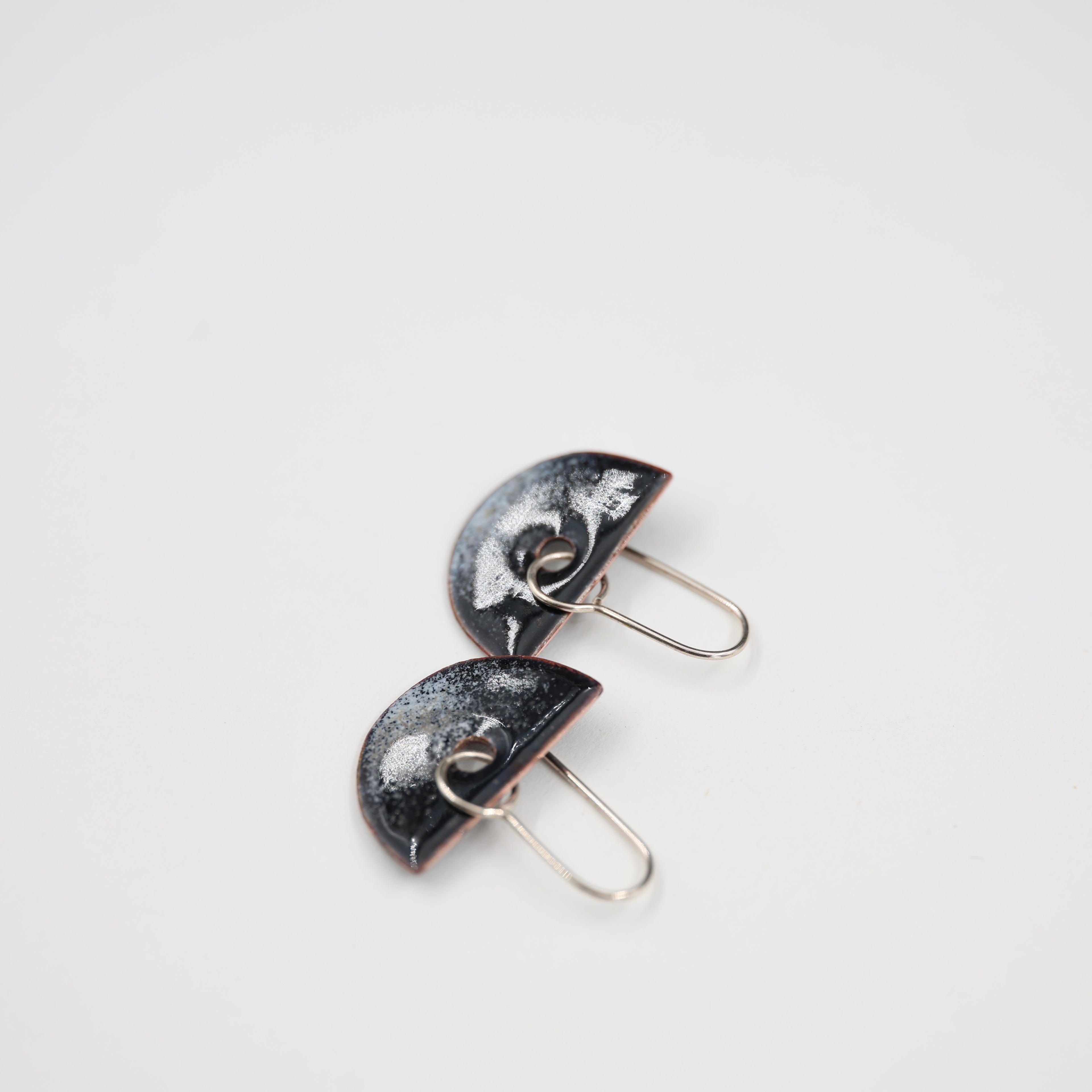 Black & white Enamel Earrings / Half Circle