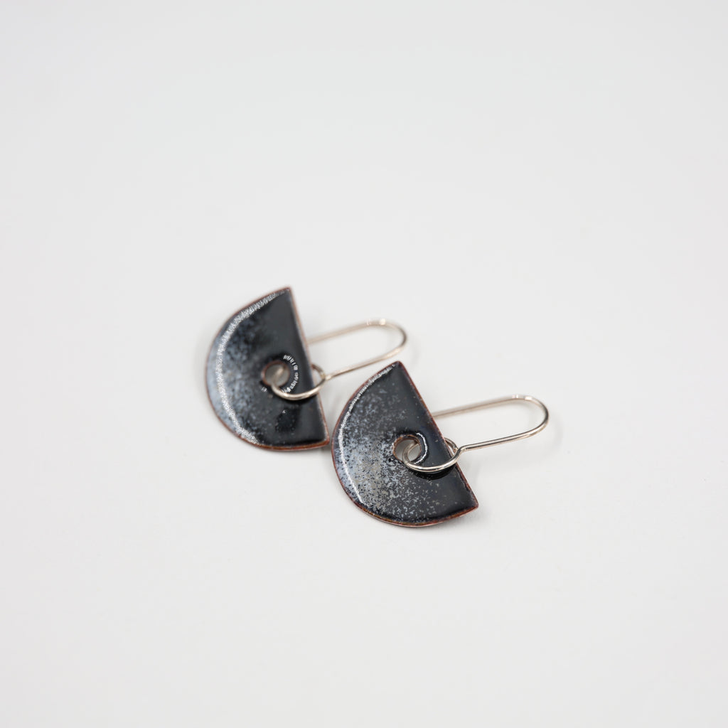 Black & white Enamel Earrings / Half Circle
