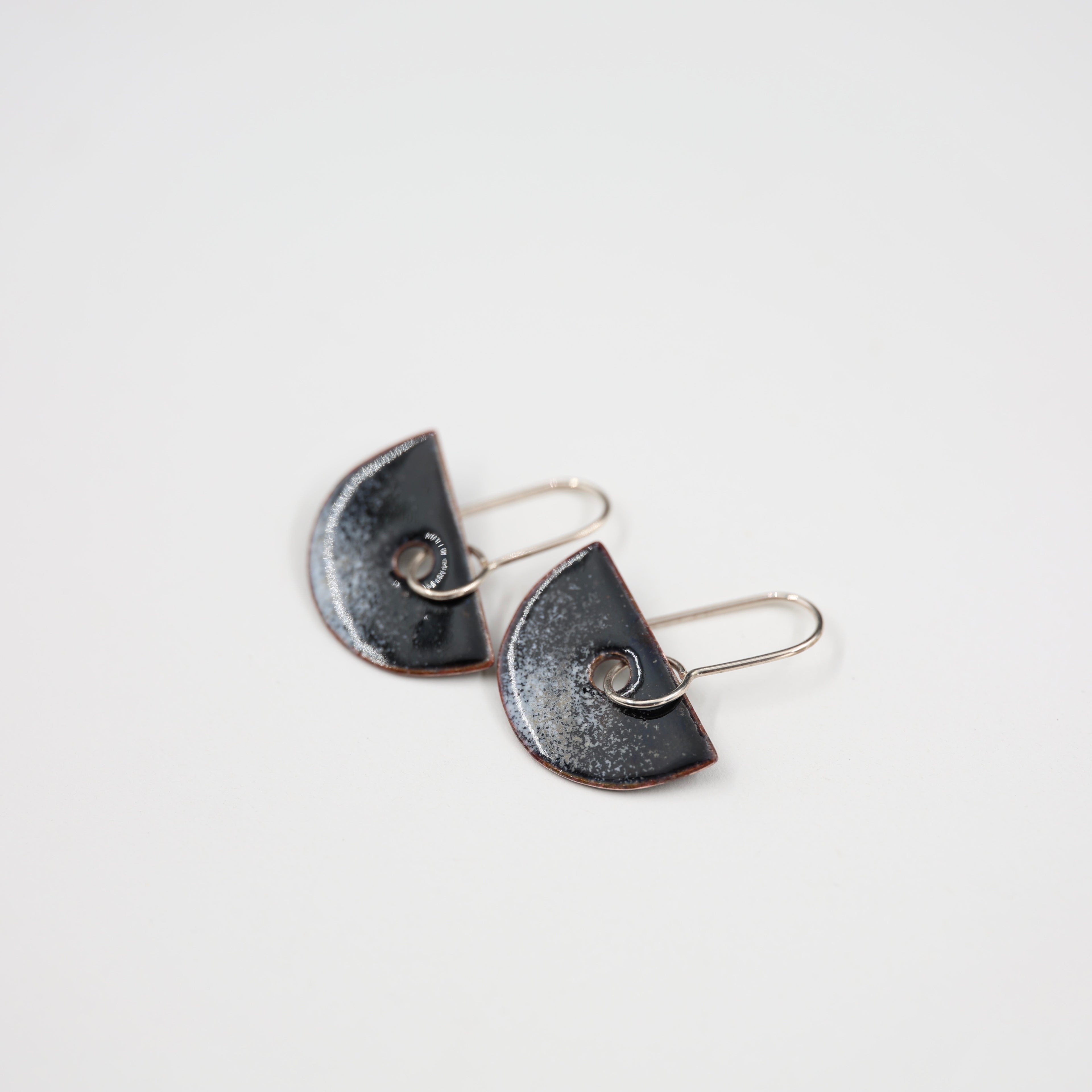Black & white Enamel Earrings / Half Circle