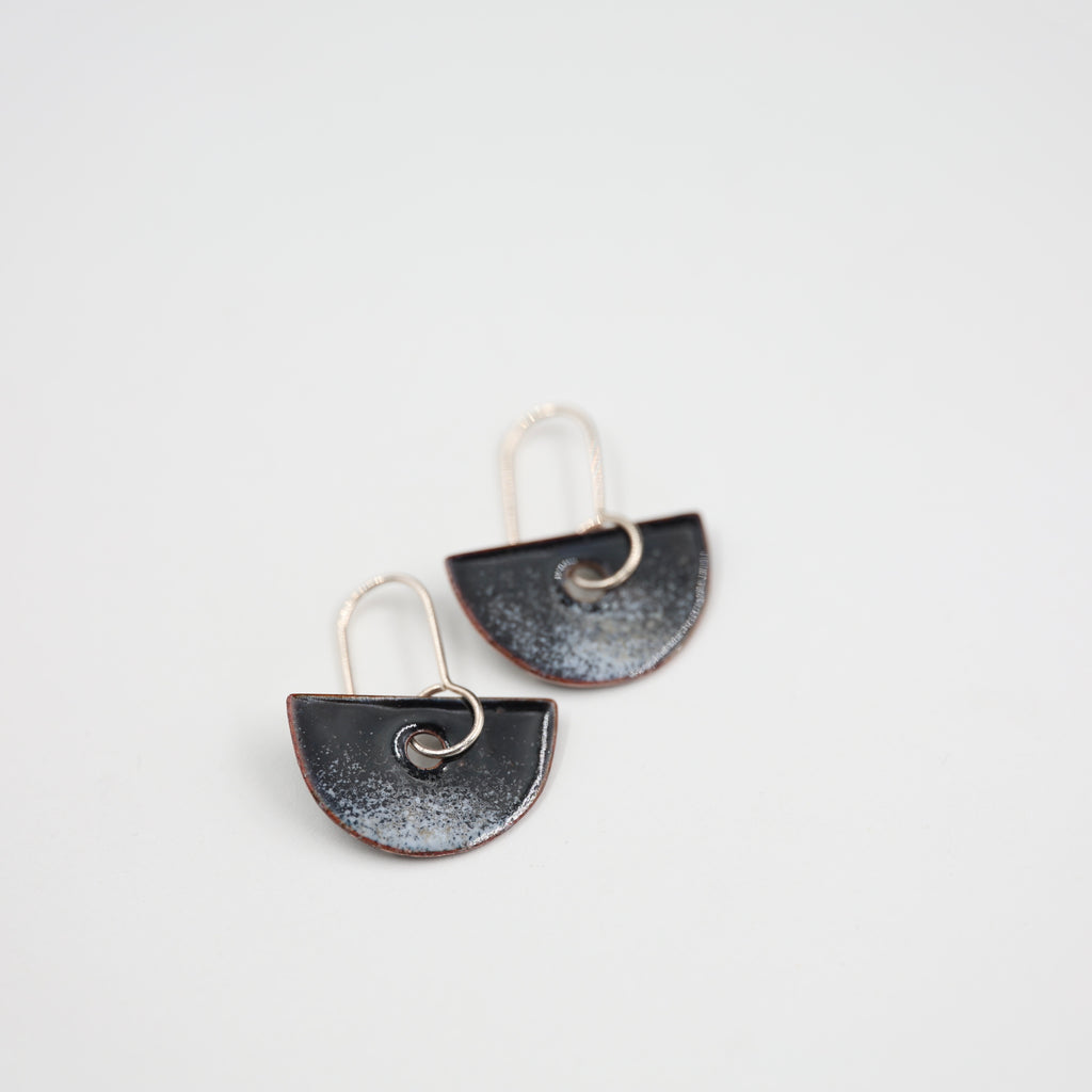 Black & white Enamel Earrings / Half Circle