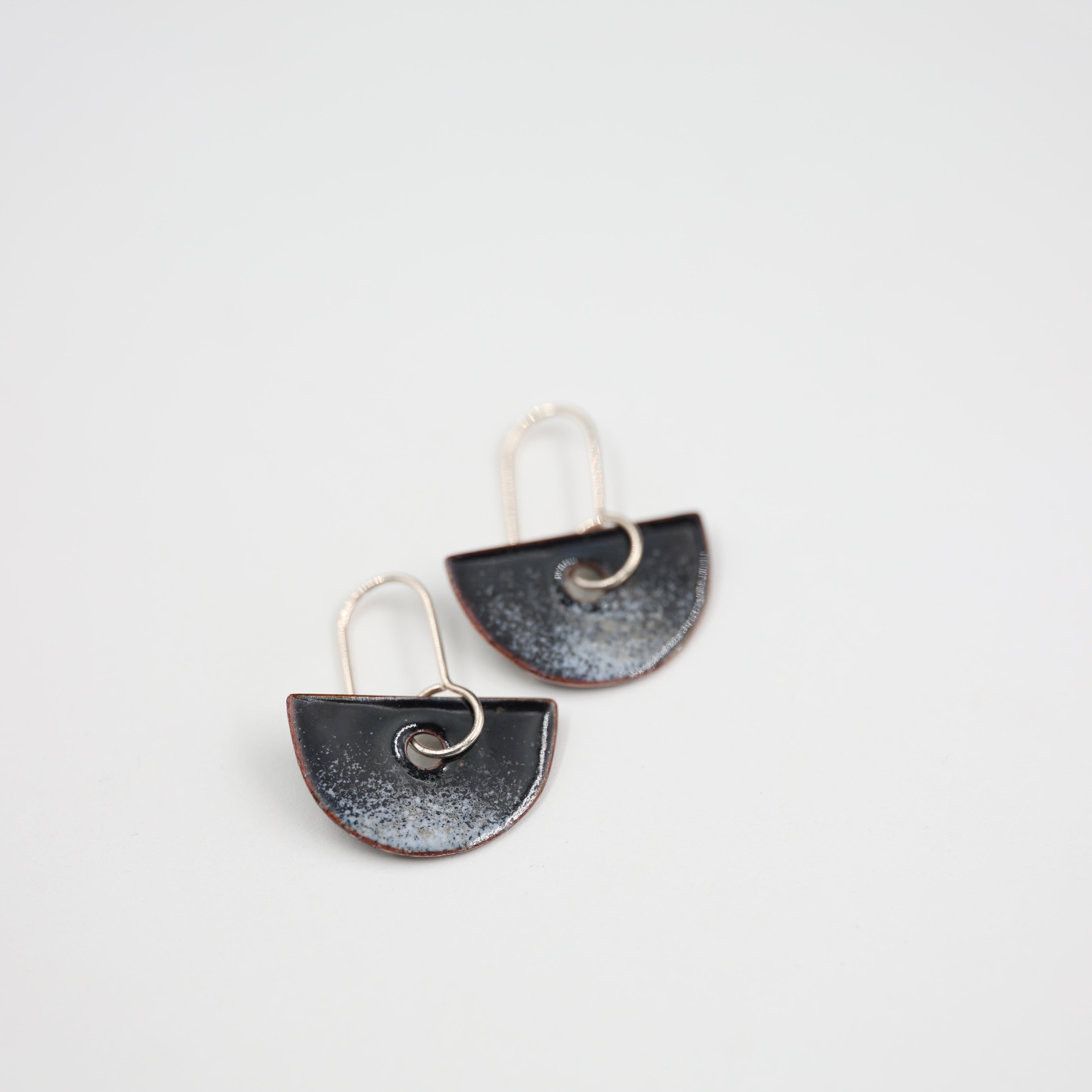 Black & white Enamel Earrings / Half Circle