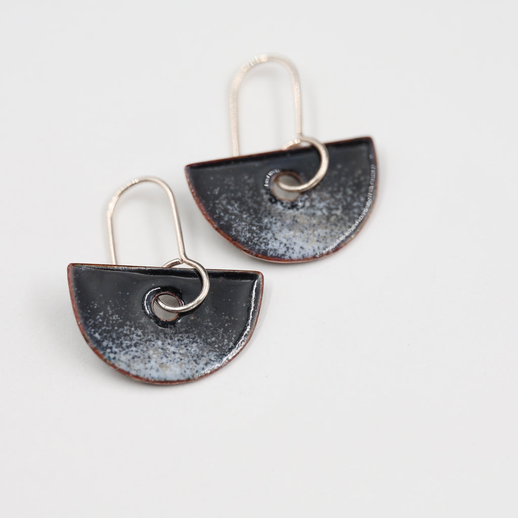 Black & white Enamel Earrings / Half Circle
