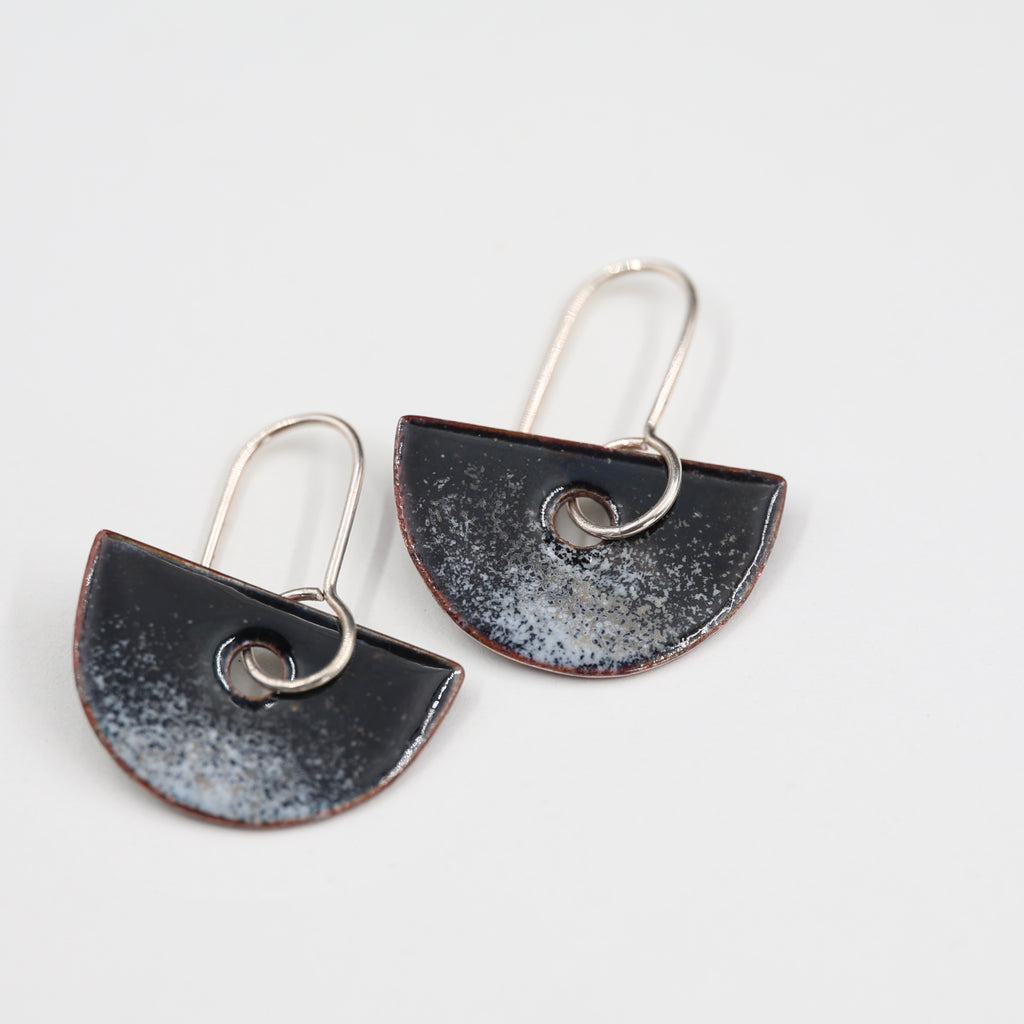 Black & white Enamel Earrings / Half Circle