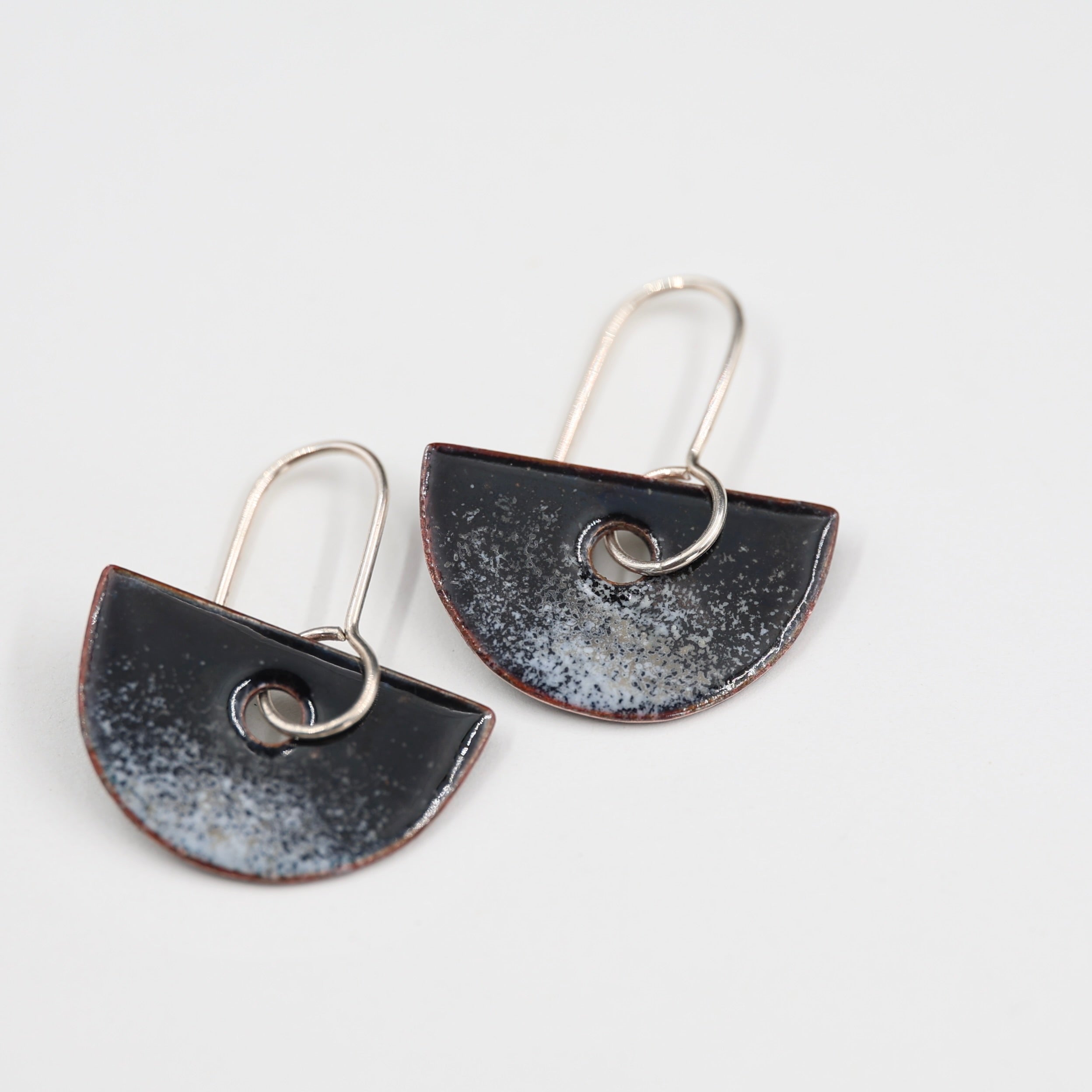 Black & white Enamel Earrings / Half Circle