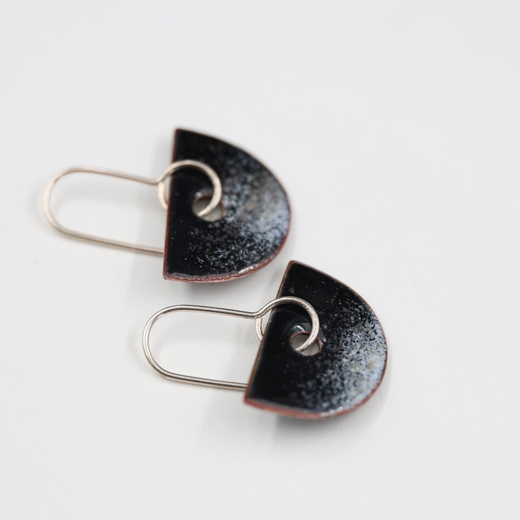 Black & white Enamel Earrings / Half Circle