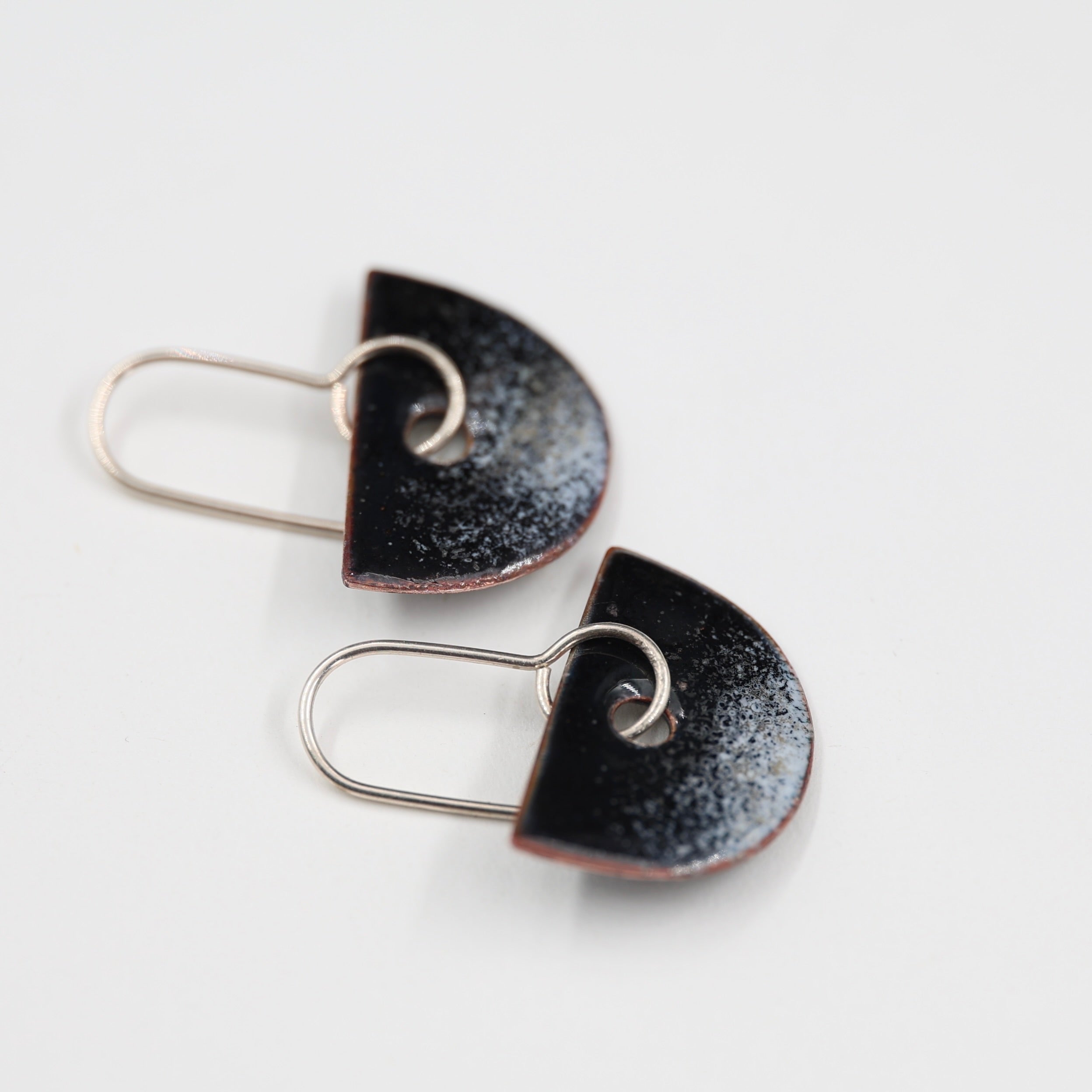 Black & white Enamel Earrings / Half Circle
