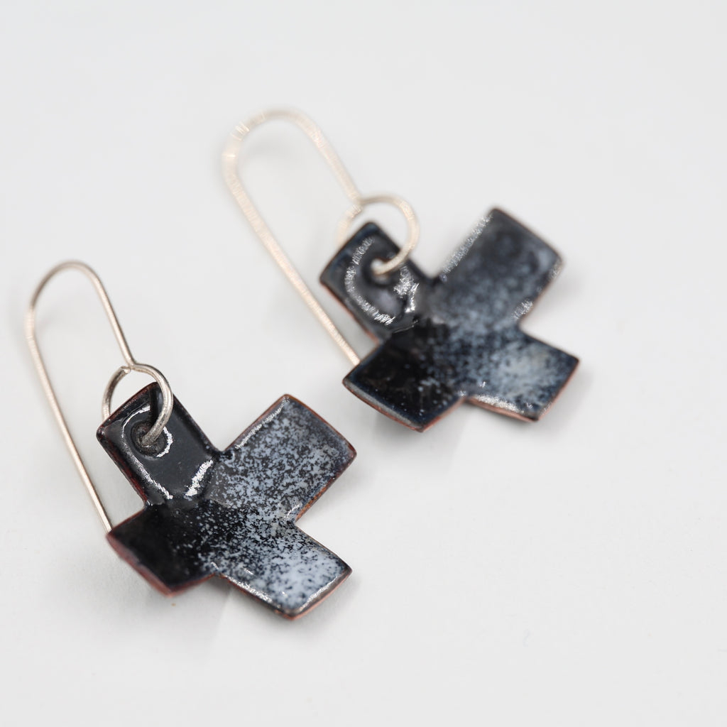 Black & white Enamel Earrings / Cross