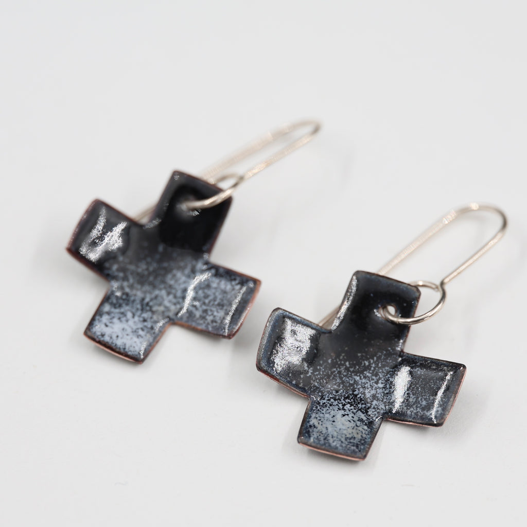 Black & white Enamel Earrings / Cross