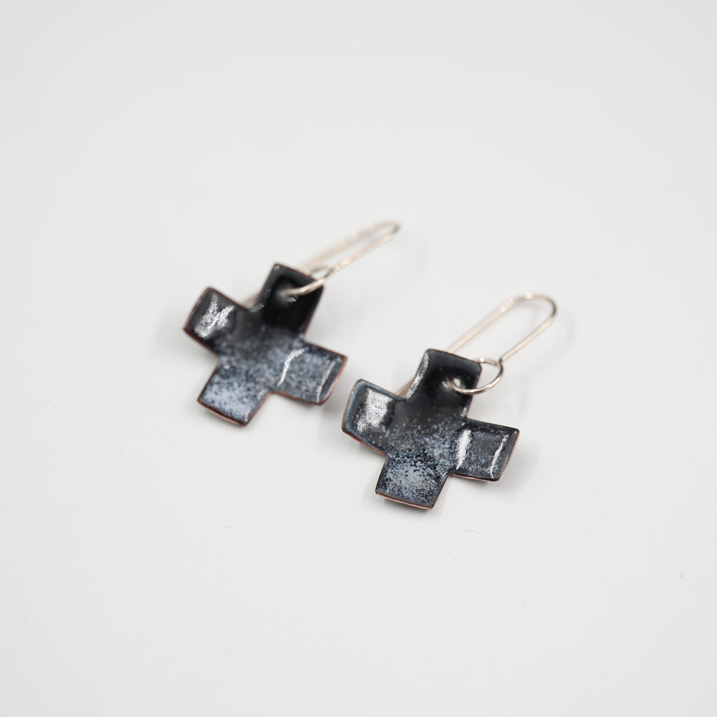 Black & white Enamel Earrings / Cross