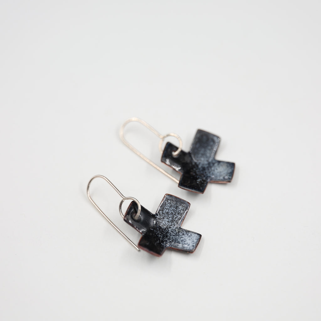 Black & white Enamel Earrings / Cross
