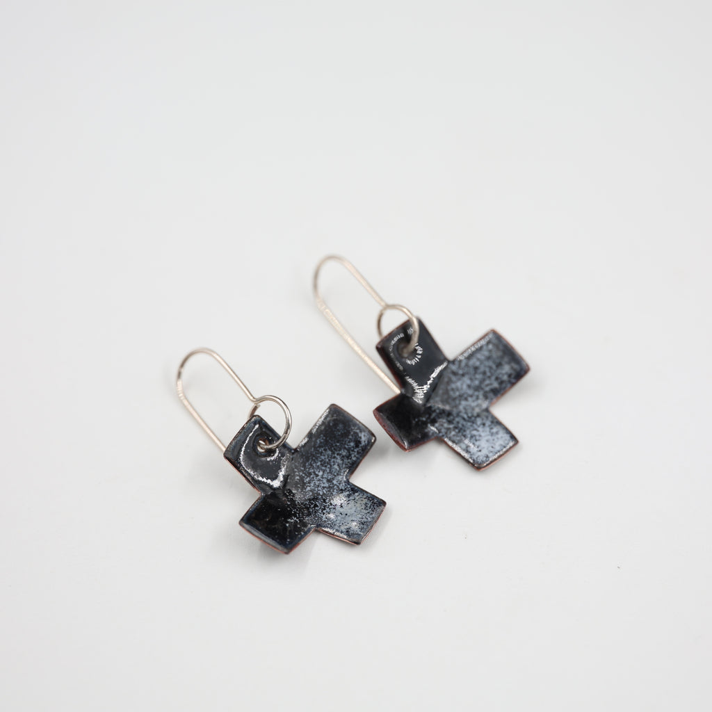 Black & white Enamel Earrings / Cross
