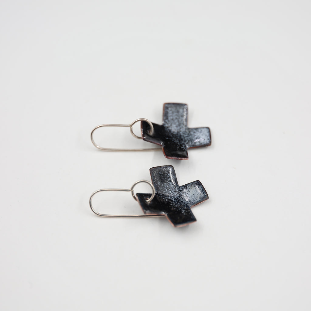 Black & white Enamel Earrings / Cross