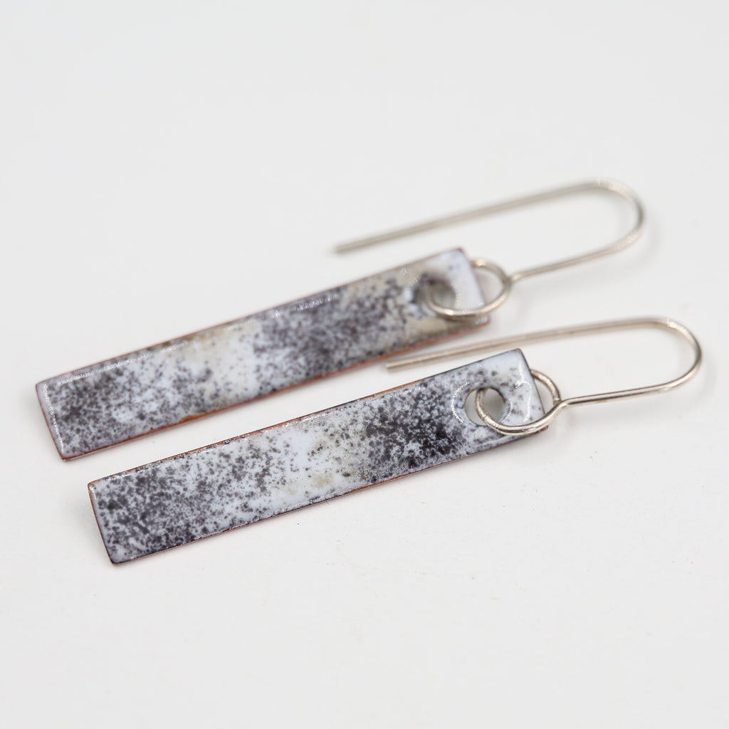 Black & white Enamel Earrings / Long Rectangle