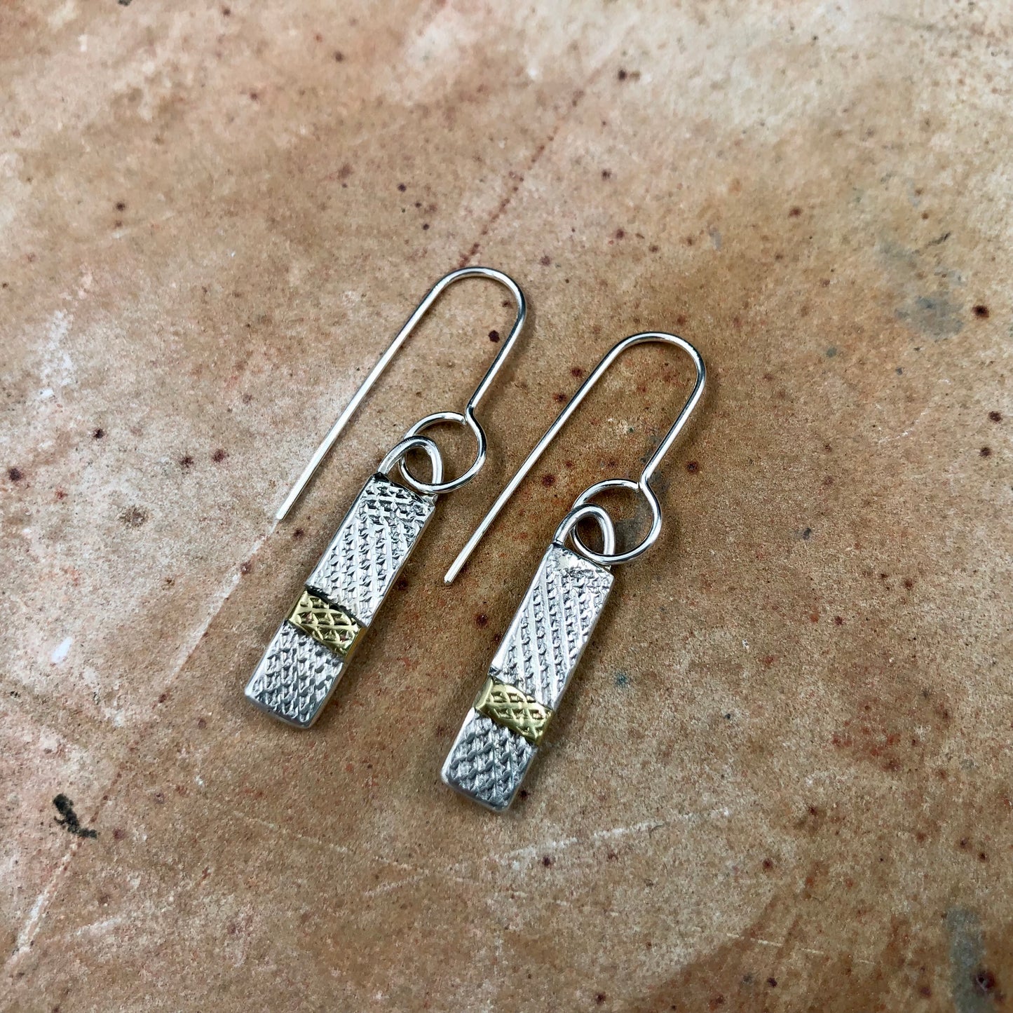 Contemporary Style Silver & Brass Textured Earrings