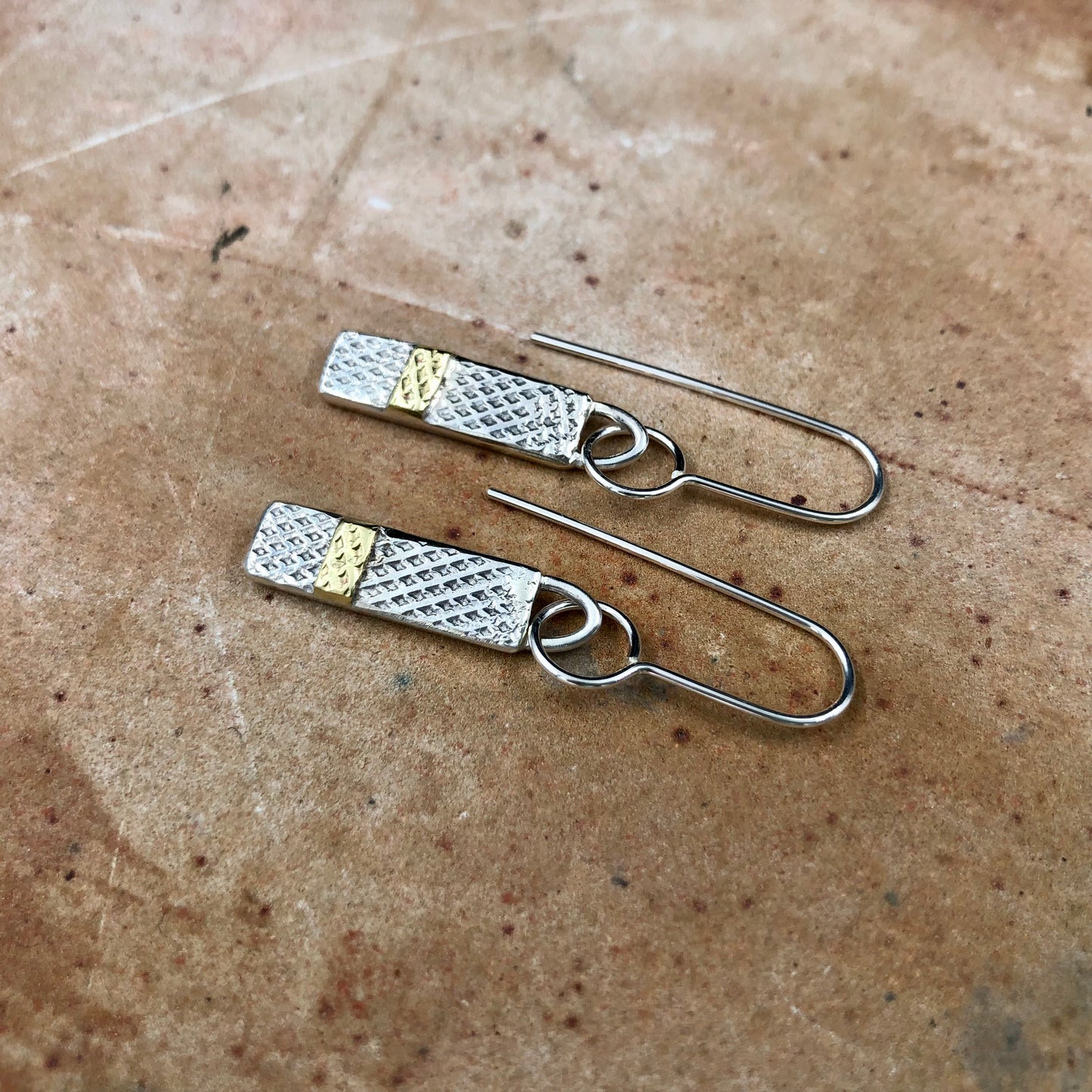 Contemporary Style Silver & Brass Textured Earrings