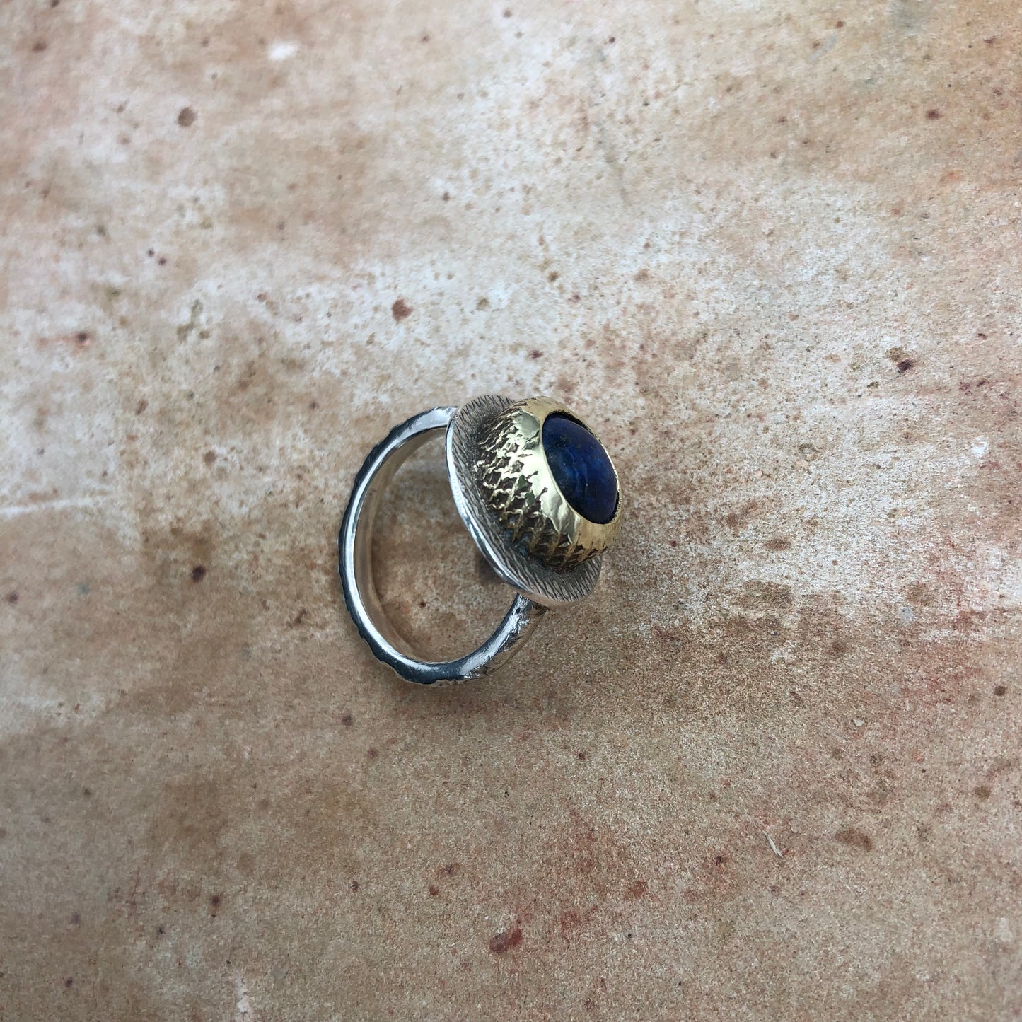 Lapis Lazuli Stone in Vintage Sterling Silver & Brass