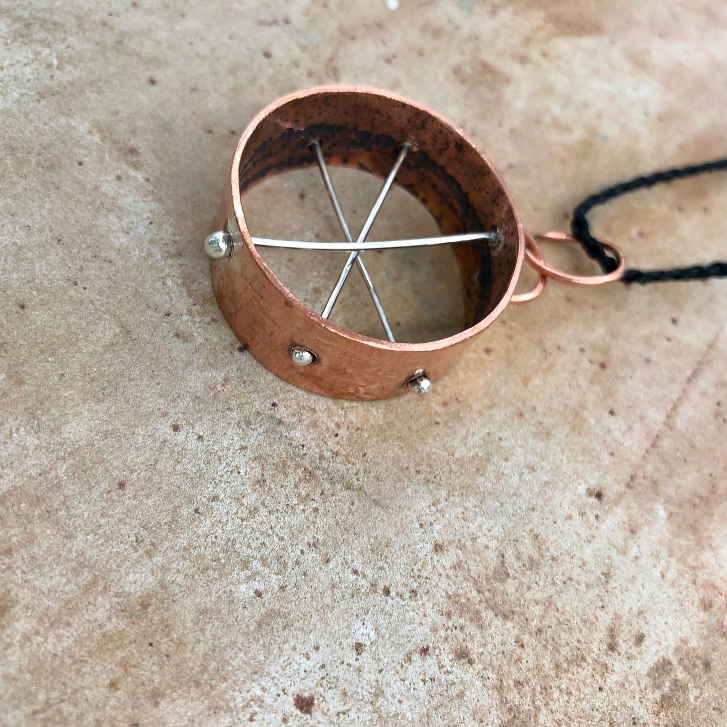 Copper & Silver Cross Line Pendant