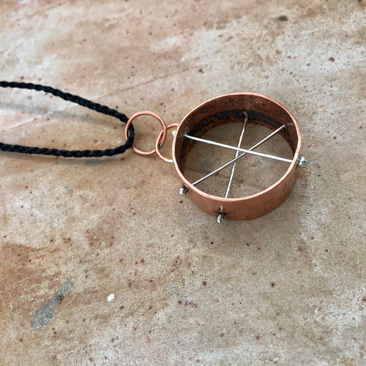 Copper & Silver Cross Line Pendant