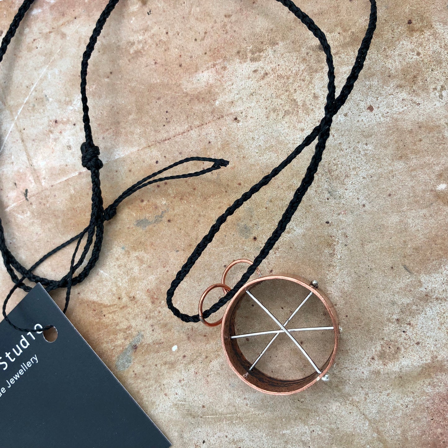 Copper & Silver Cross Line Pendant