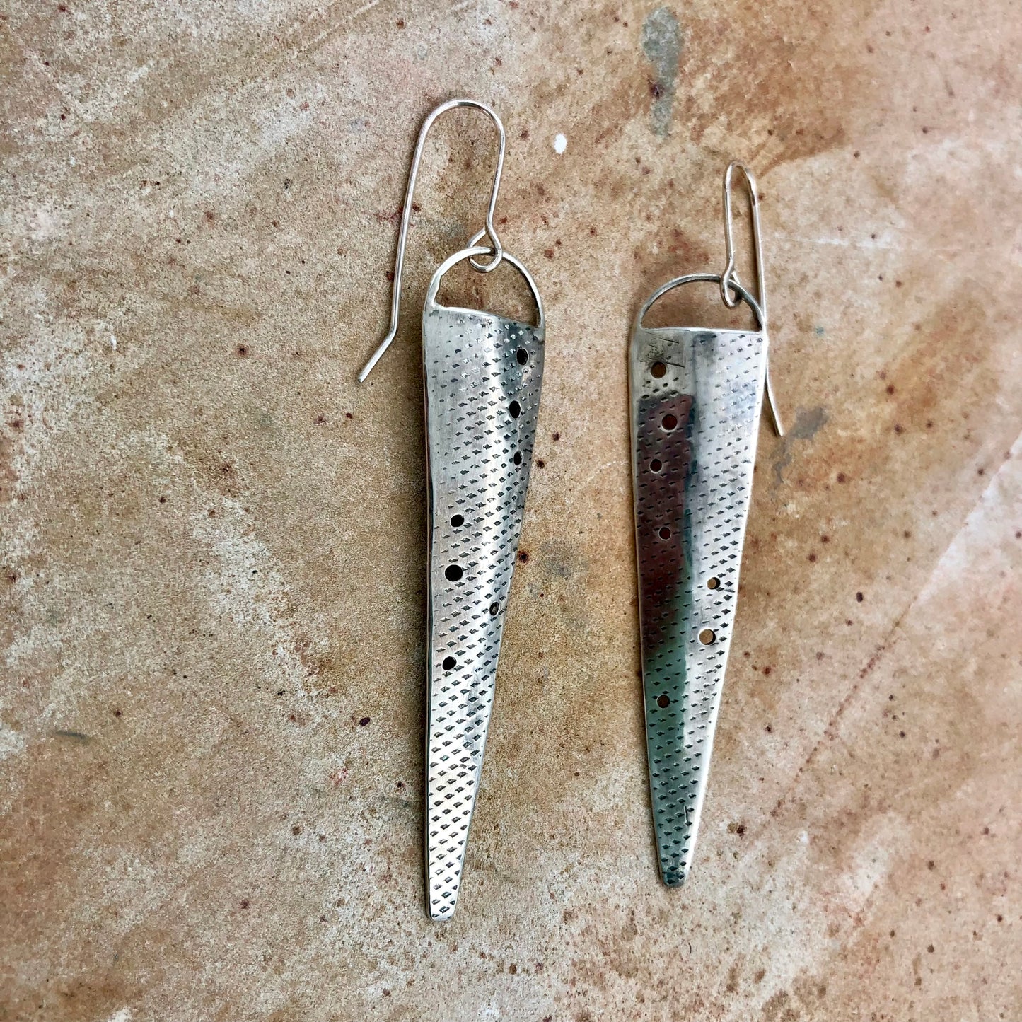 Textured Vintage Silver Long Point Earrings