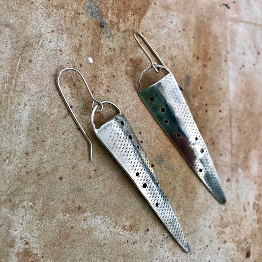 Textured Vintage Silver Long Point Earrings