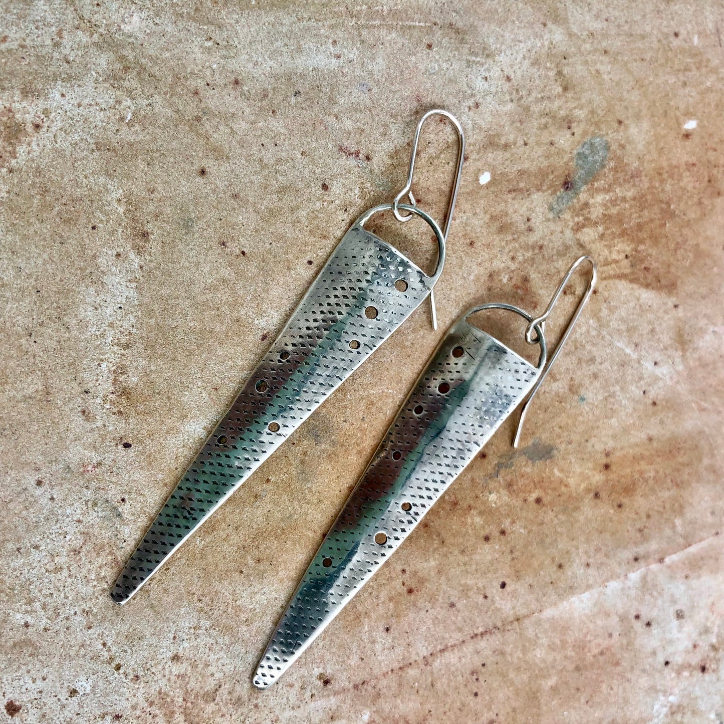 Textured Vintage Silver Long Point Earrings