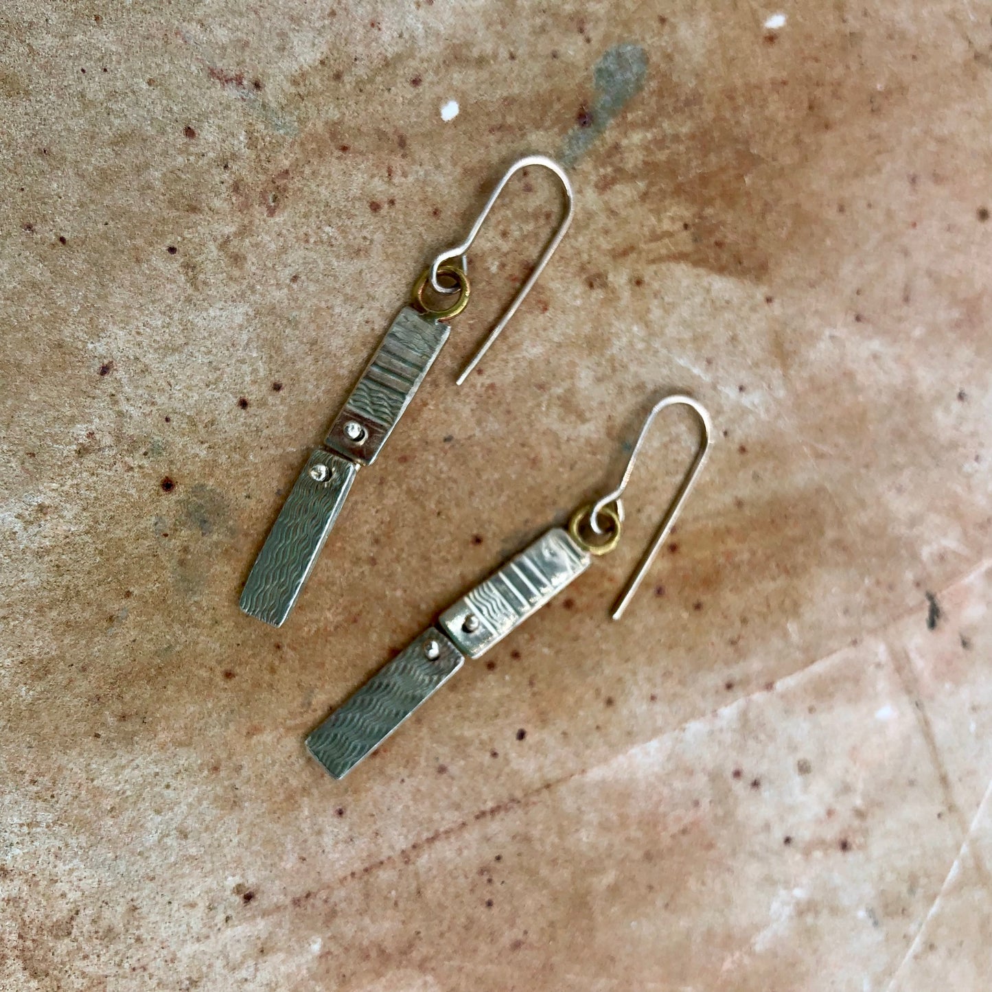 Textured Long Wire Joined Earrings